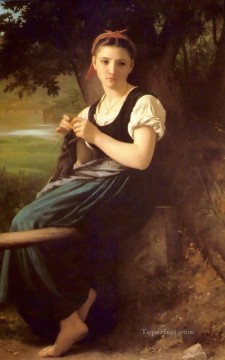 ウィリアム・アドルフ・ブーグロー Painting - 編み物少女のリアリズム ウィリアム・アドルフ・ブーグロー